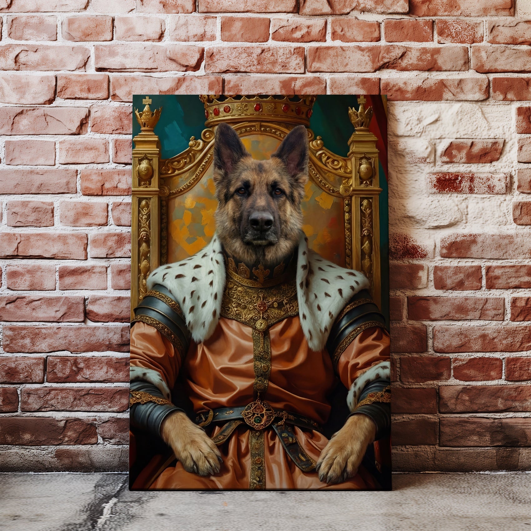 Królewski portret psa na tronie