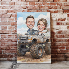 Karykatura ślubna monster truck personalizowany prezent na wesele glowne