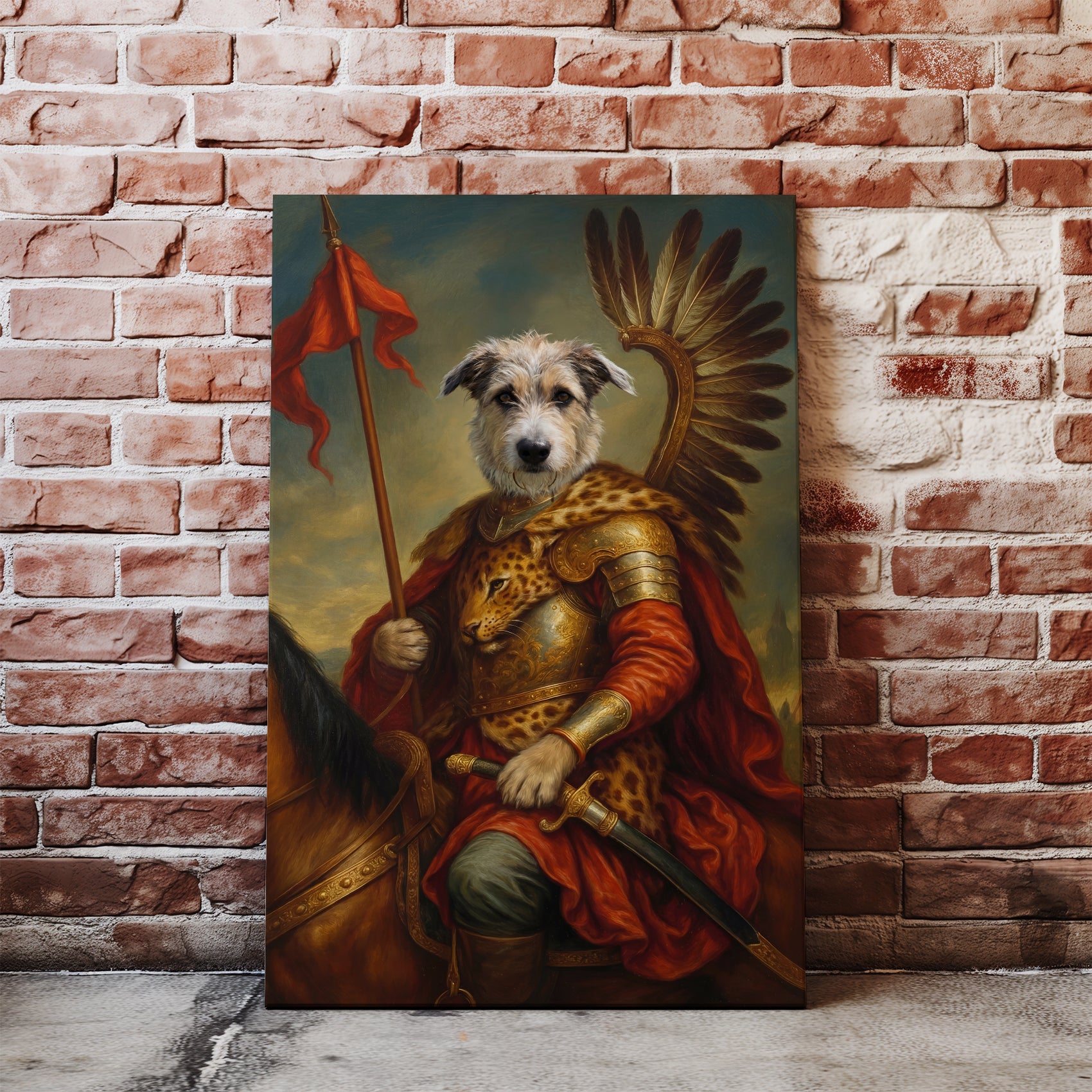 Portret psa jako generał na koniu