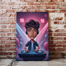 Pomysły na 18 urodziny – karykatura DJ-a z konsolą