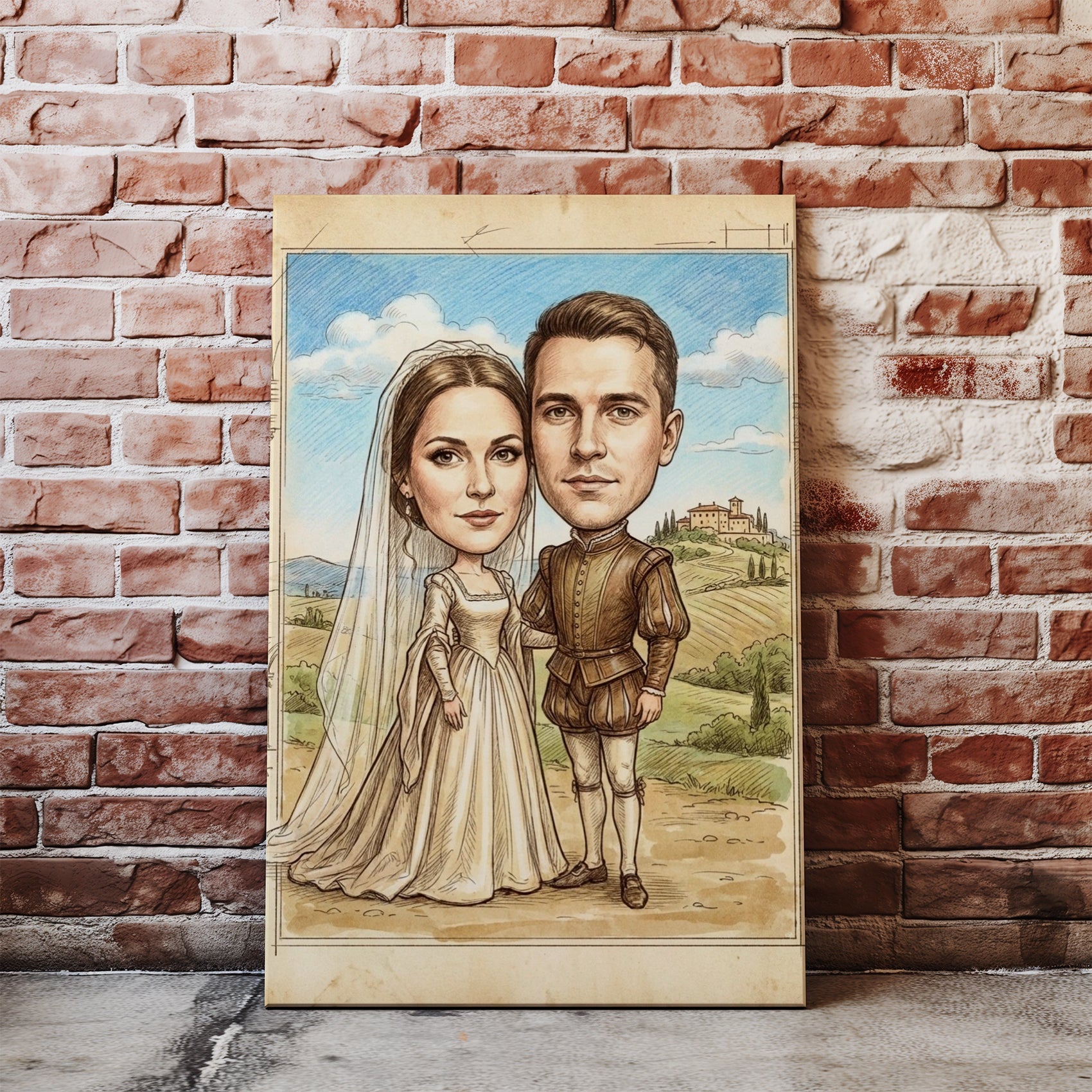 Karykatura ślubna retro personalizowany prezent dla Pary Młodej glowne