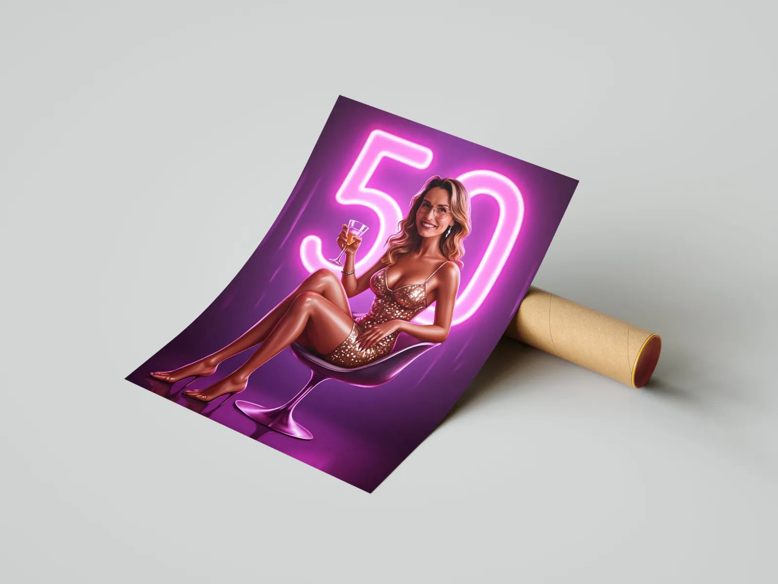 Plakat na 50 urodziny w stylu glamour z neonowym oświetleniem, Nowoczesna Diva