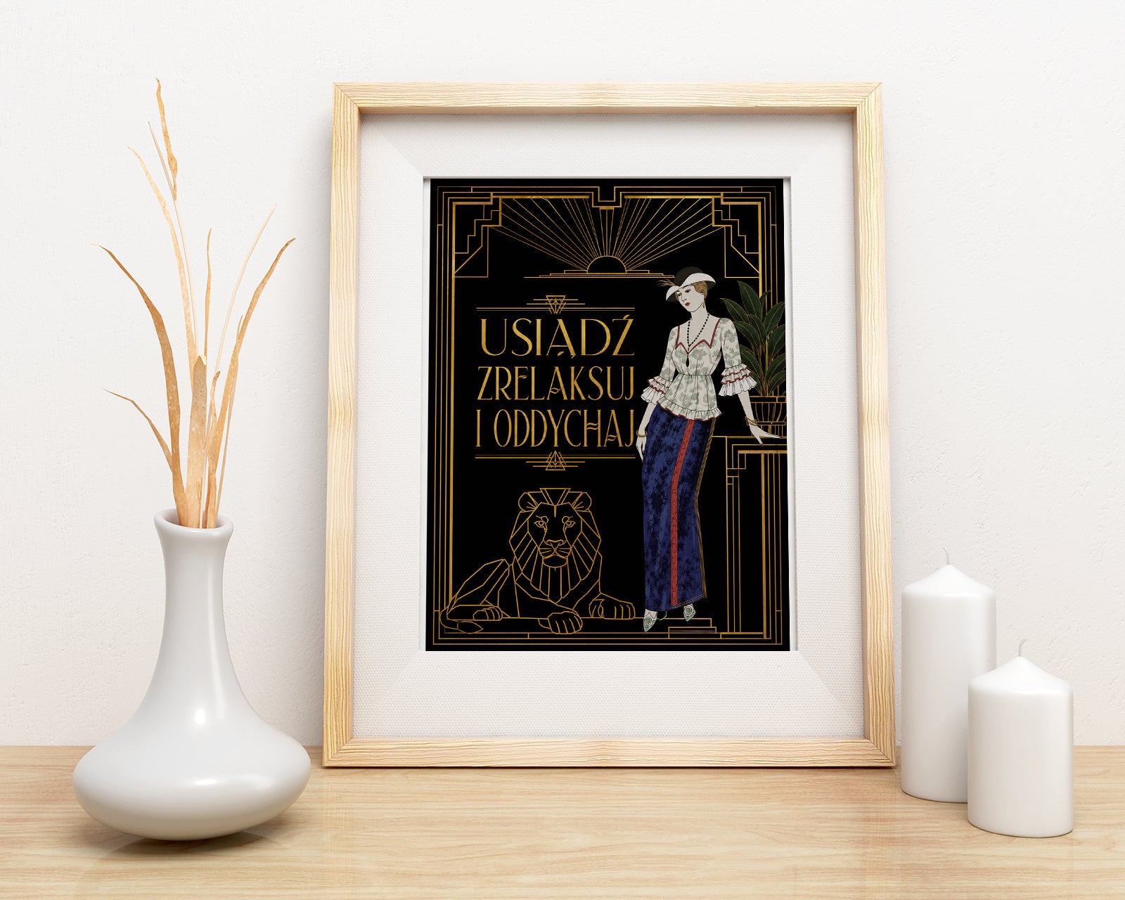 Obraz do łazienki Art Deco – Usiądź i oddychaj mockup 4