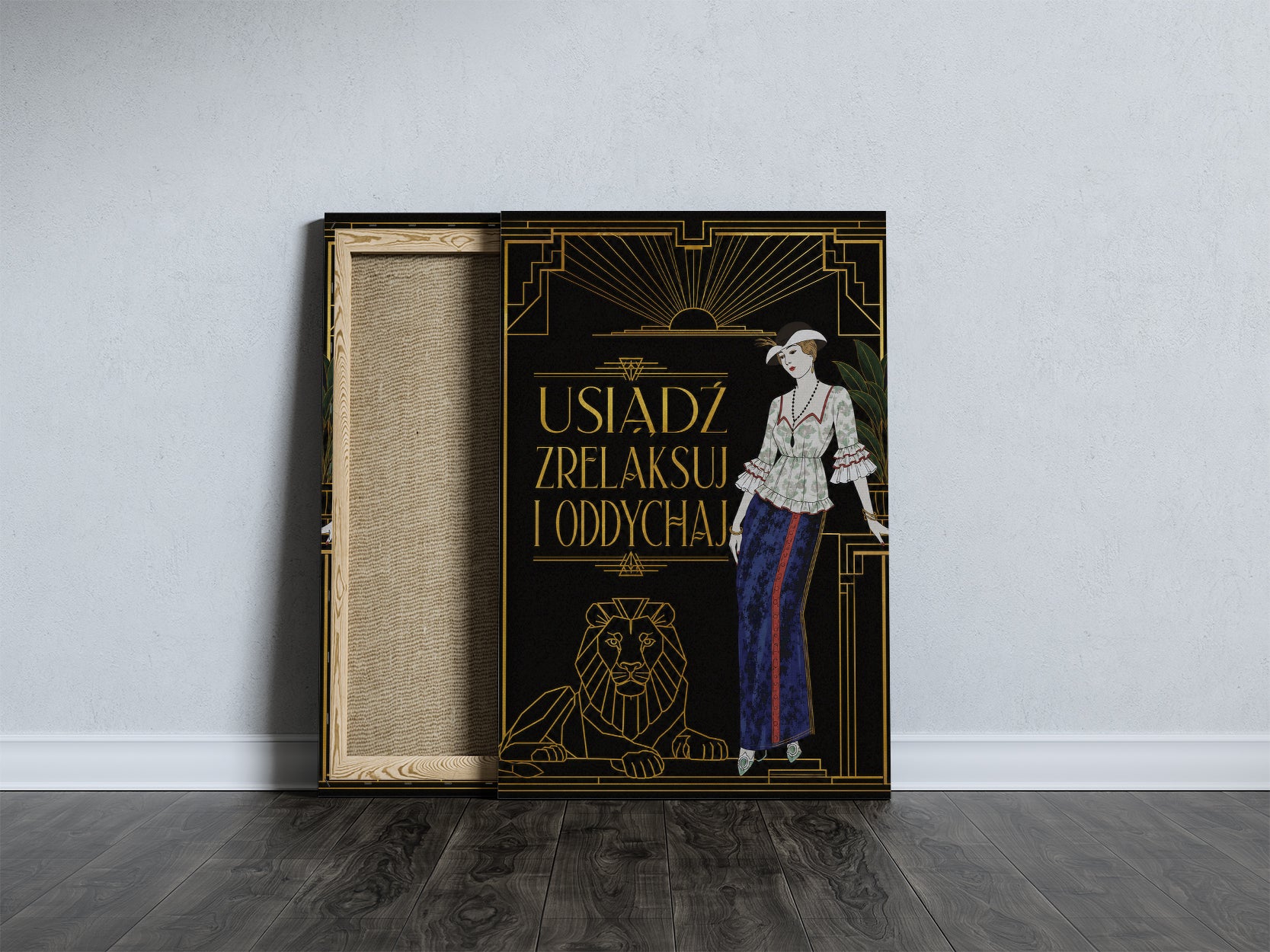 Obraz do łazienki Art Deco – Usiądź i oddychaj mockup 6