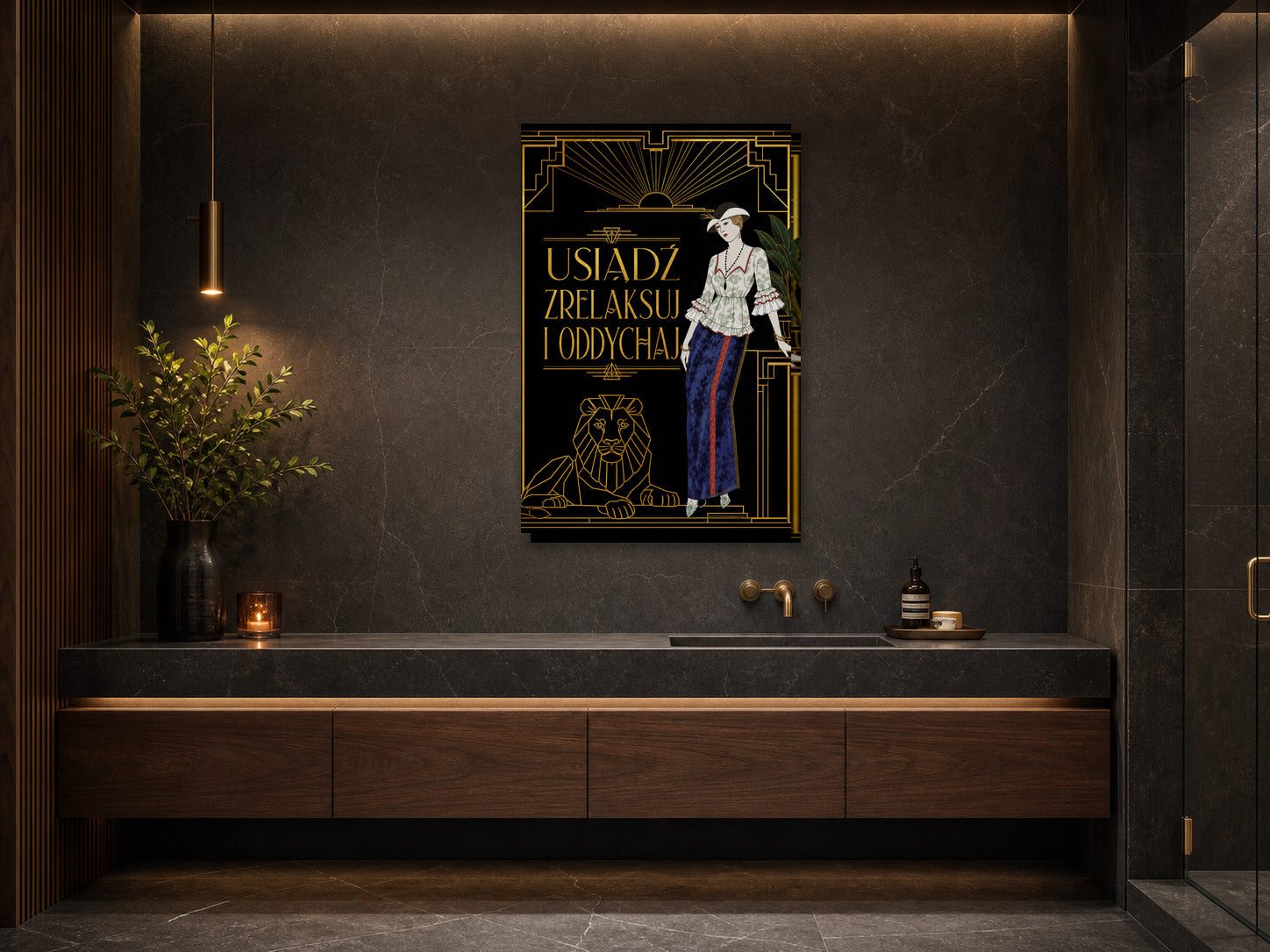 Obraz do łazienki Art Deco – Usiądź i oddychaj mockup 2
