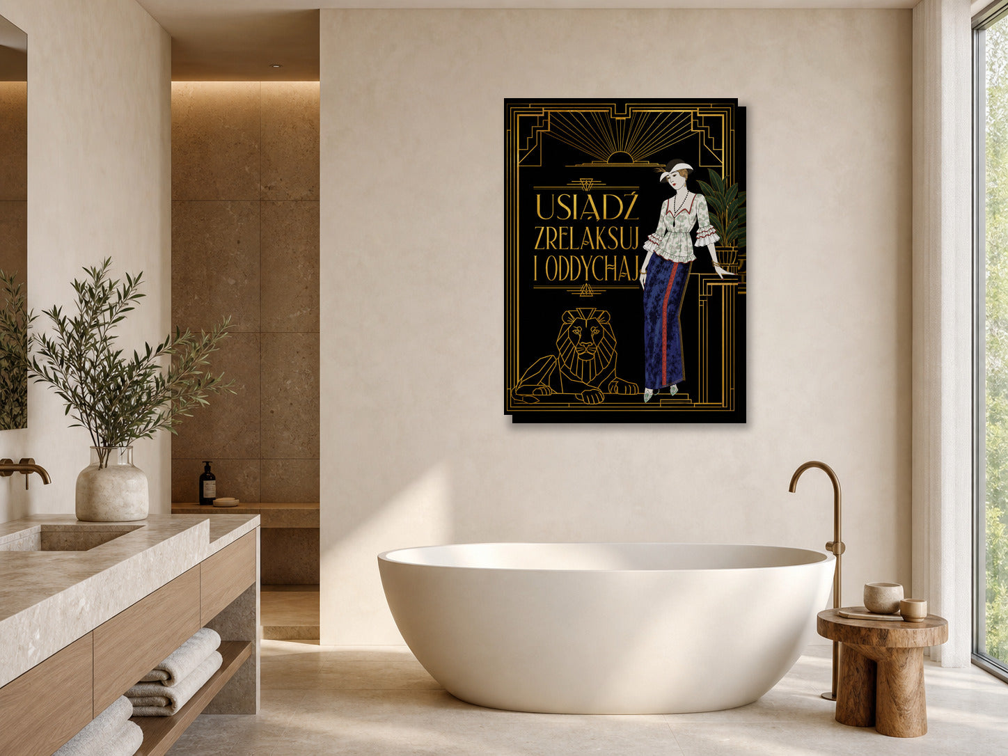 Obraz do łazienki Art Deco – Usiądź i oddychaj mockup 1