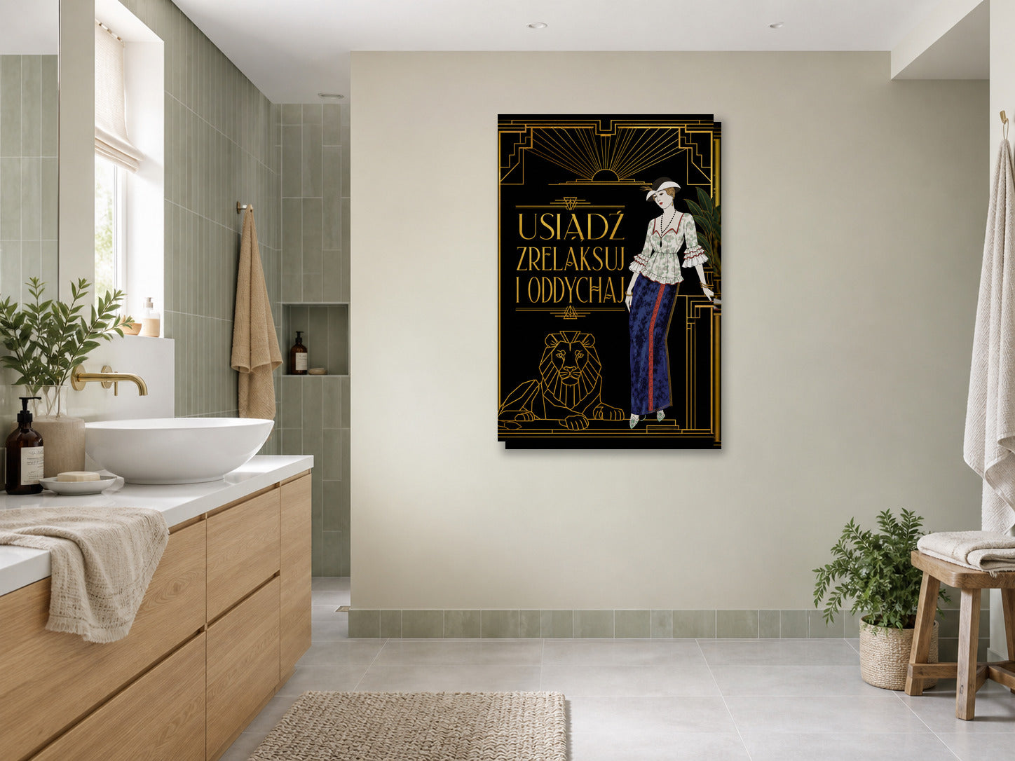 Obraz do łazienki Art Deco – Usiądź i oddychaj mockup 3