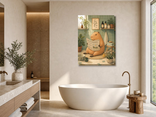 Obraz do łazienki Kapibara z gazetą mockup 1