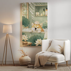 Obraz do łazienki Shiba Inu w wannie spa mockup 4