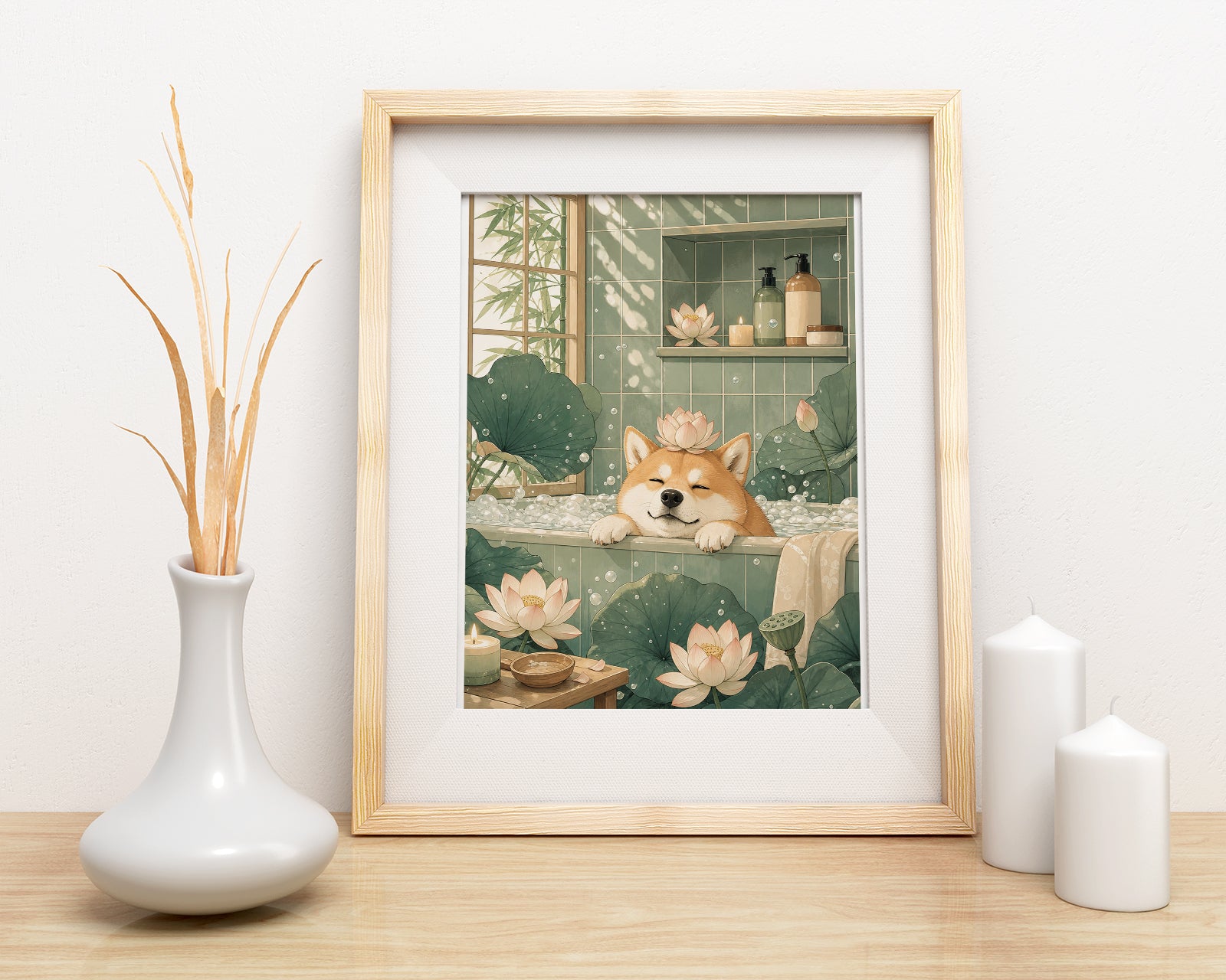 Obraz do łazienki Shiba Inu w wannie spa mockup 5