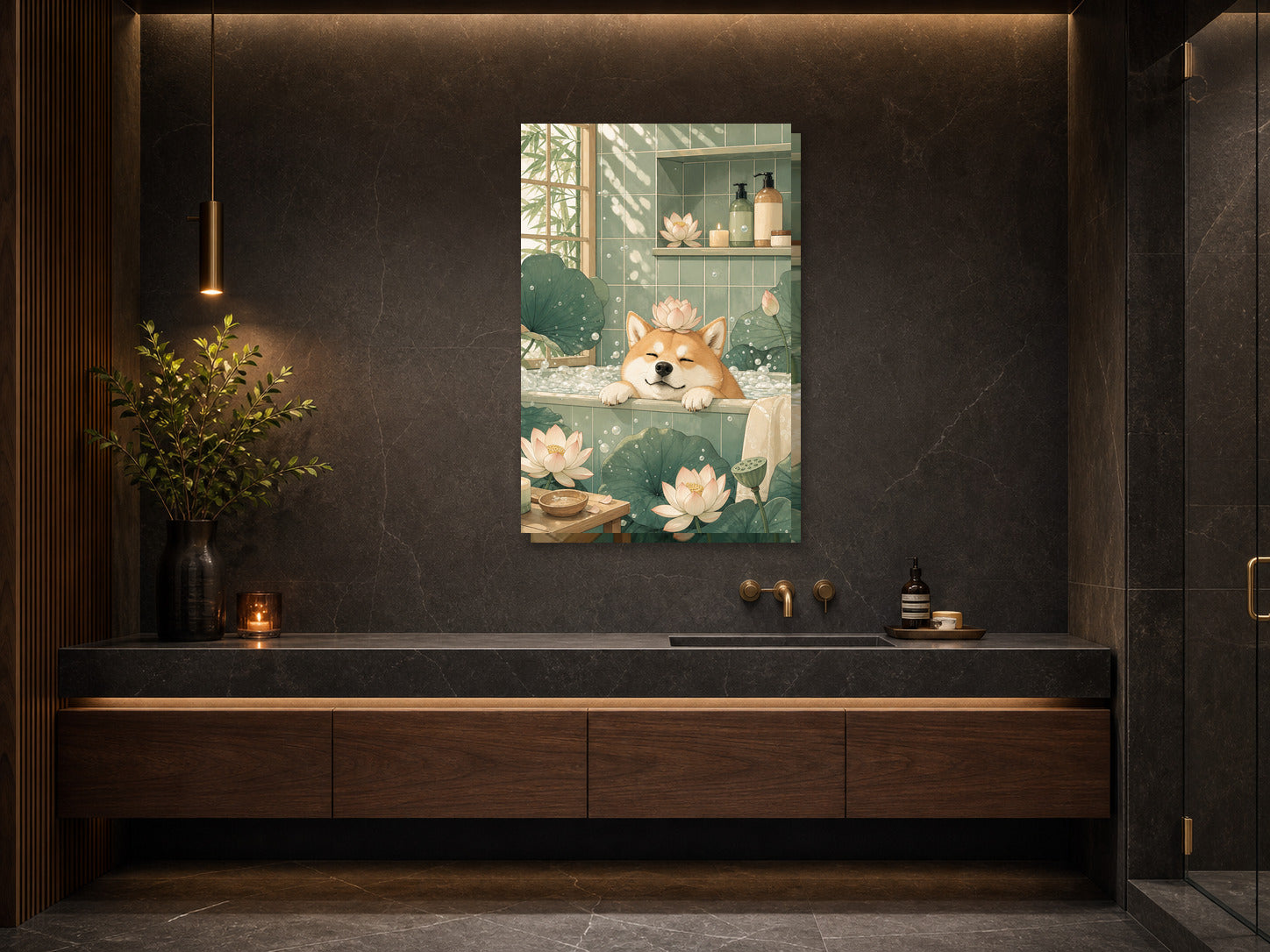 Obraz do łazienki Shiba Inu w wannie spa mockup 2
