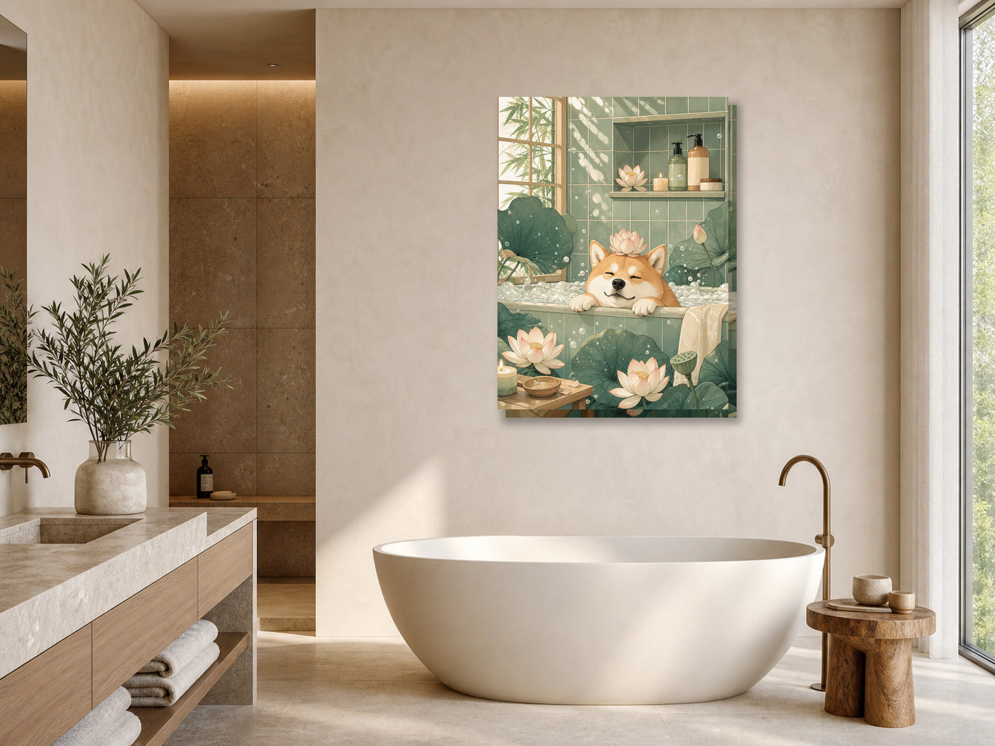 Obraz do łazienki Shiba Inu w wannie spa mockup 1