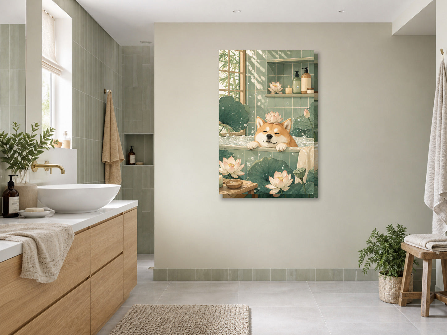 Obraz do łazienki Shiba Inu w wannie spa mockup 3