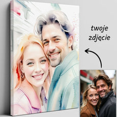 Akwarelowy portret pary na płótnie w produkcie Obraz ze zdjęcia w stylu akwareli
