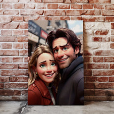 Portret pary w stylu animacji 3D Pixar, kolorowa ilustracja w formacie cartoon
