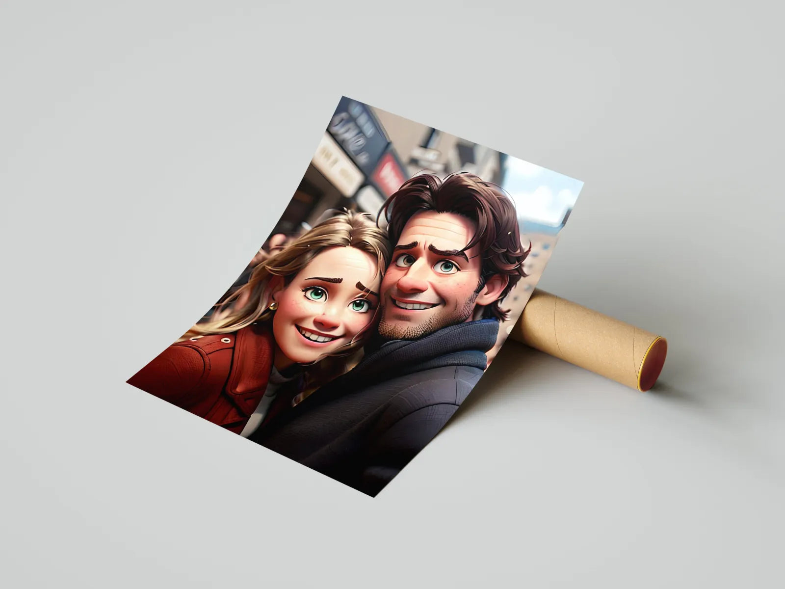 Portret w stylu animacji 3D Pixar przedstawiający parę w stylu kreskówkowym