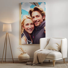 Framed portrait of a smiling couple in 3D summer realism style artwork