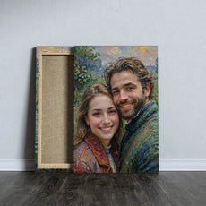 Canvas print przedstawiający uśmiechniętą parę w stylu realistycznego impresjonizmu