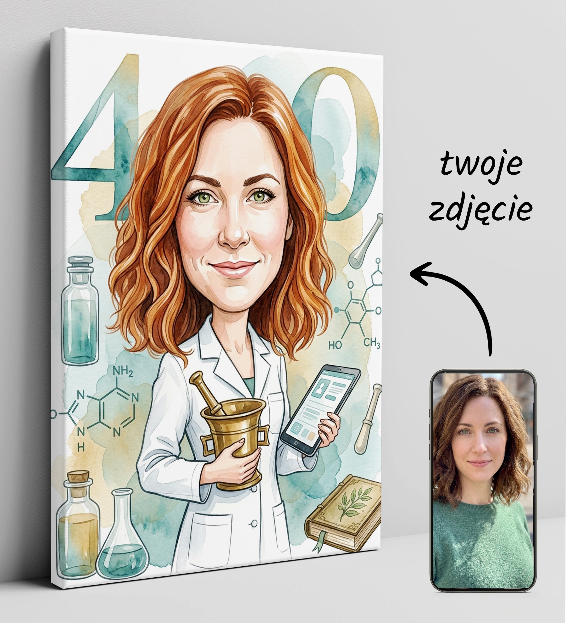 Personalizowana karykatura farmaceutki na 40 urodziny glowne