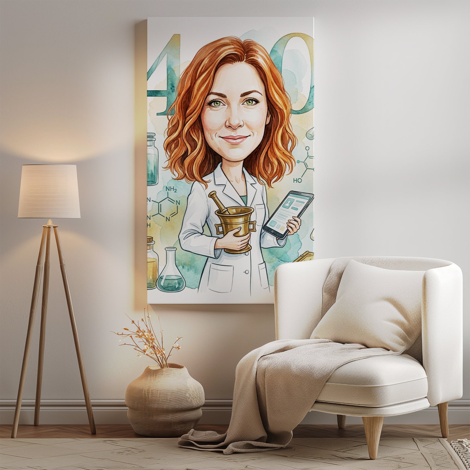 Personalizowana karykatura farmaceutki na 40 urodziny mockup 2