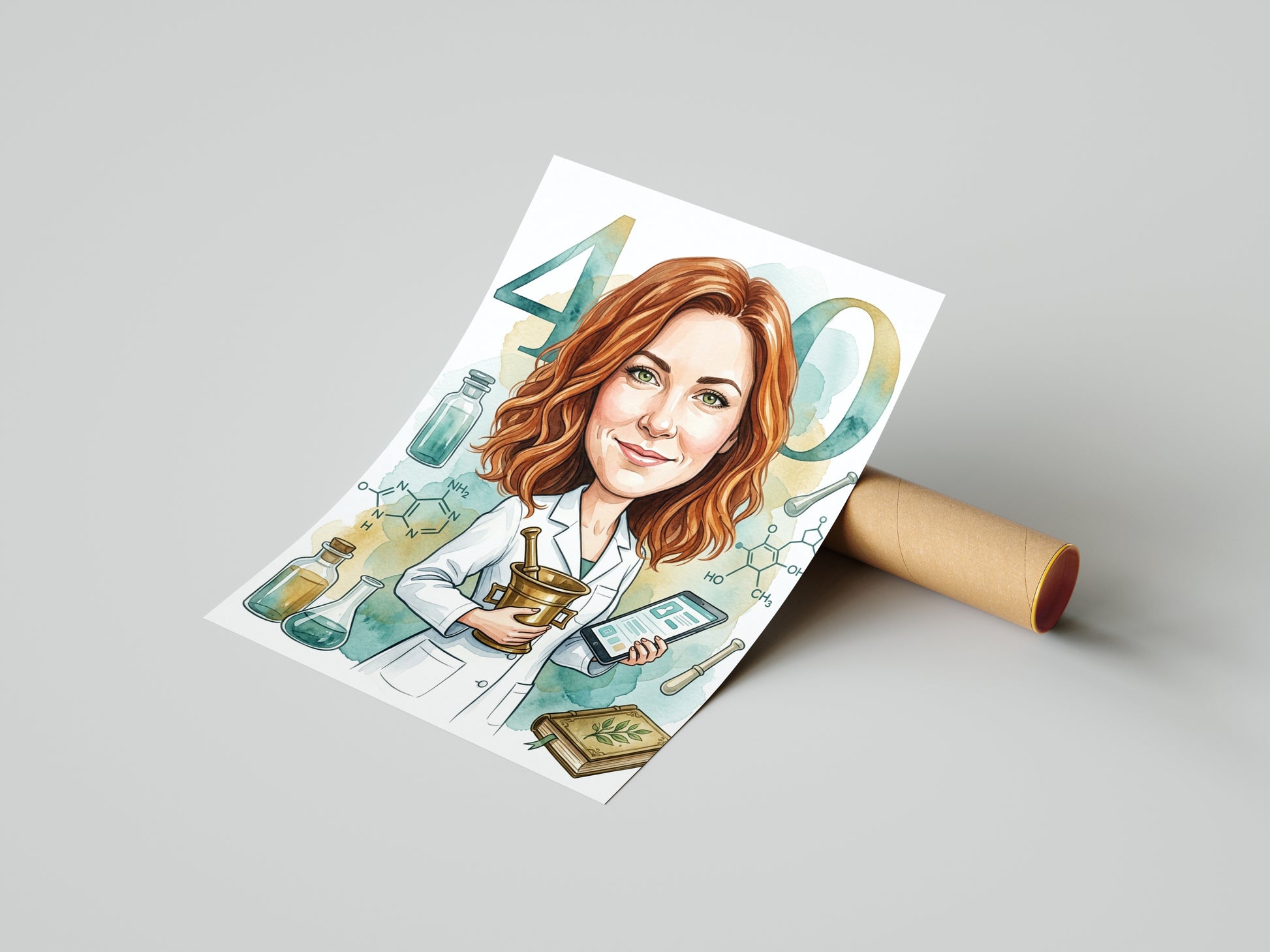 Personalizowana karykatura farmaceutki na 40 urodziny mockup 4