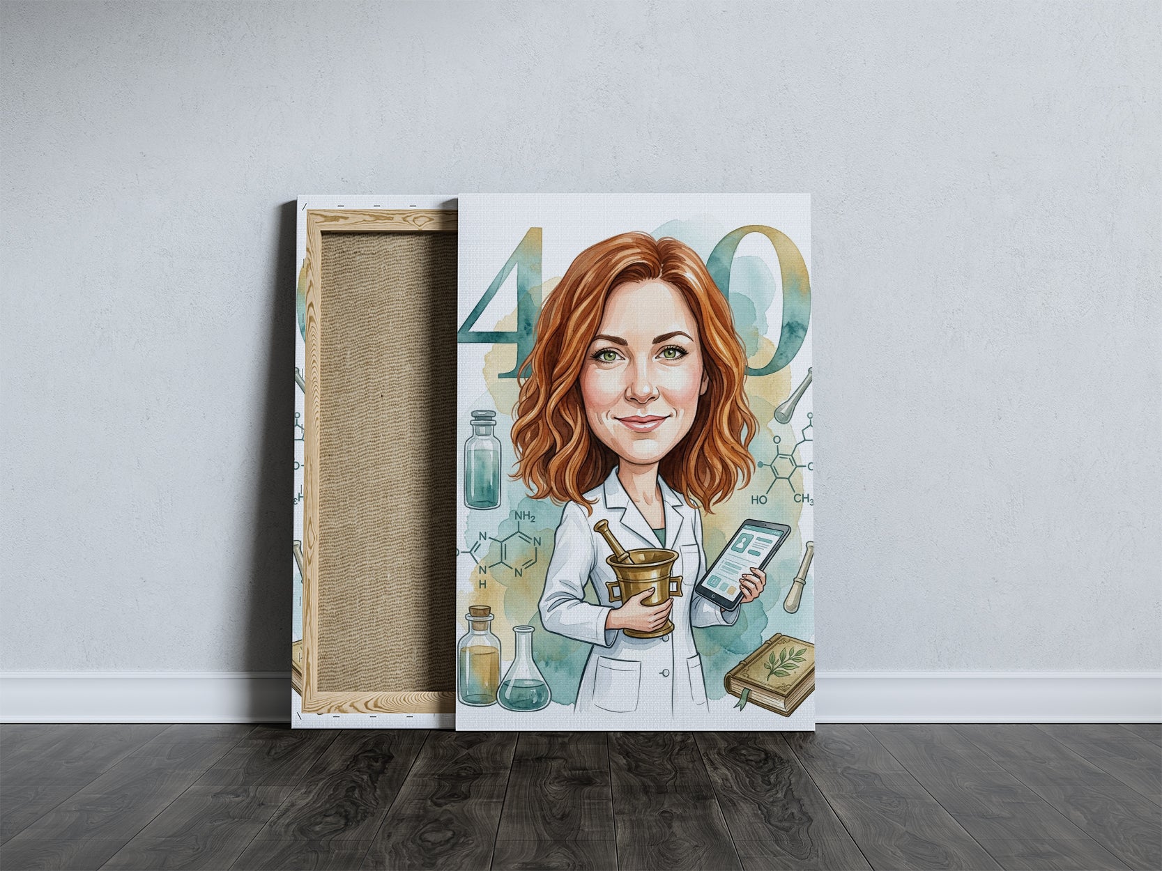 Personalizowana karykatura farmaceutki na 40 urodziny mockup 5