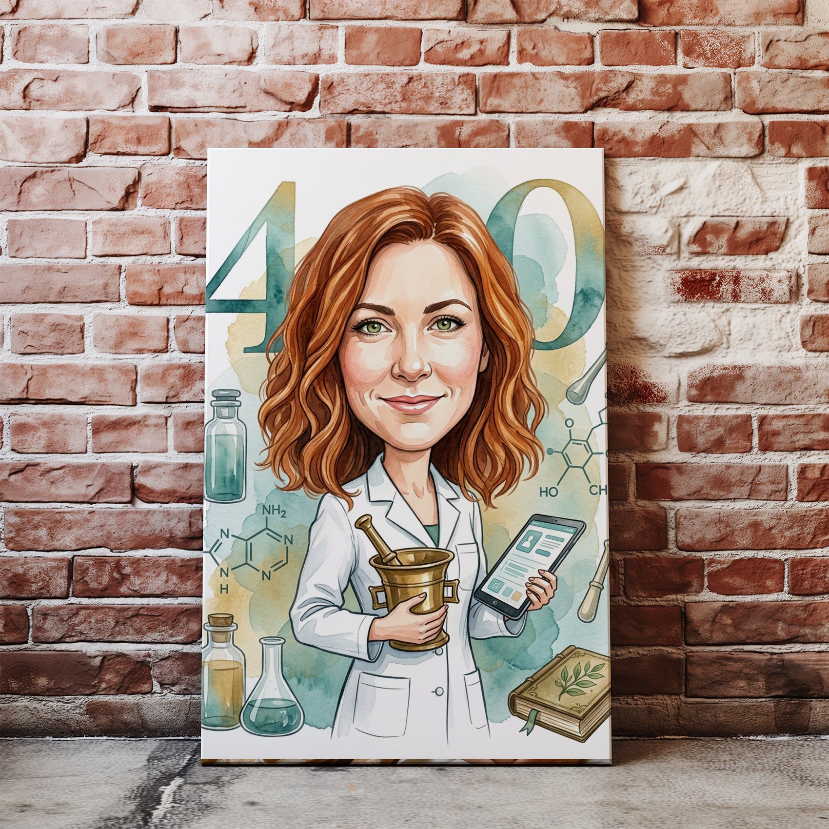 Personalizowana karykatura farmaceutki na 40 urodziny nacegle