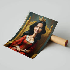 Portret Królowej na Tronie z personalizowaną karykaturą, druk w jakości wysokiej