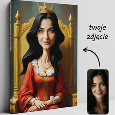 Personalizowana karykatura Królowej na Tronie ze Zdjęcia, kolorowa portretowa ilustracja