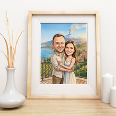 Personalizowana karykatura pary na tle Etny i Sycylii mockup 3