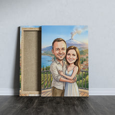 Personalizowana karykatura pary na tle Etny i Sycylii mockup 5