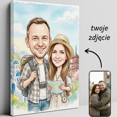 Personalizowana karykatura podróżnicza pary ze zdjęcia glowne