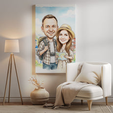Personalizowana karykatura podróżnicza pary ze zdjęcia mockup 2