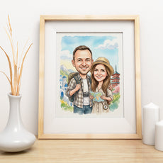 Personalizowana karykatura podróżnicza pary ze zdjęcia mockup 3