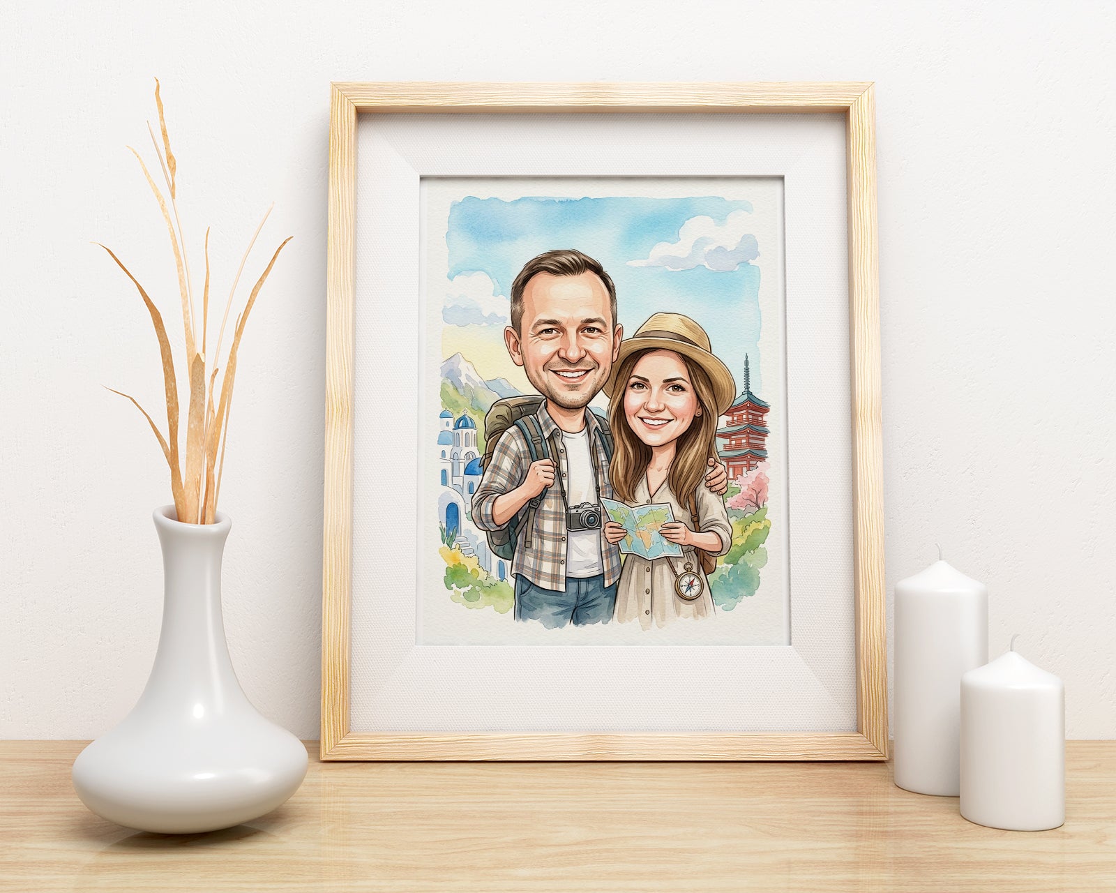 Personalizowana karykatura podróżnicza pary ze zdjęcia mockup 3