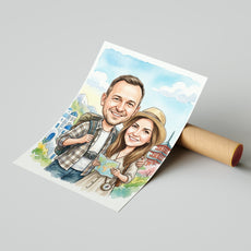 Personalizowana karykatura podróżnicza pary ze zdjęcia mockup 4