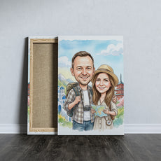 Personalizowana karykatura podróżnicza pary ze zdjęcia mockup 5