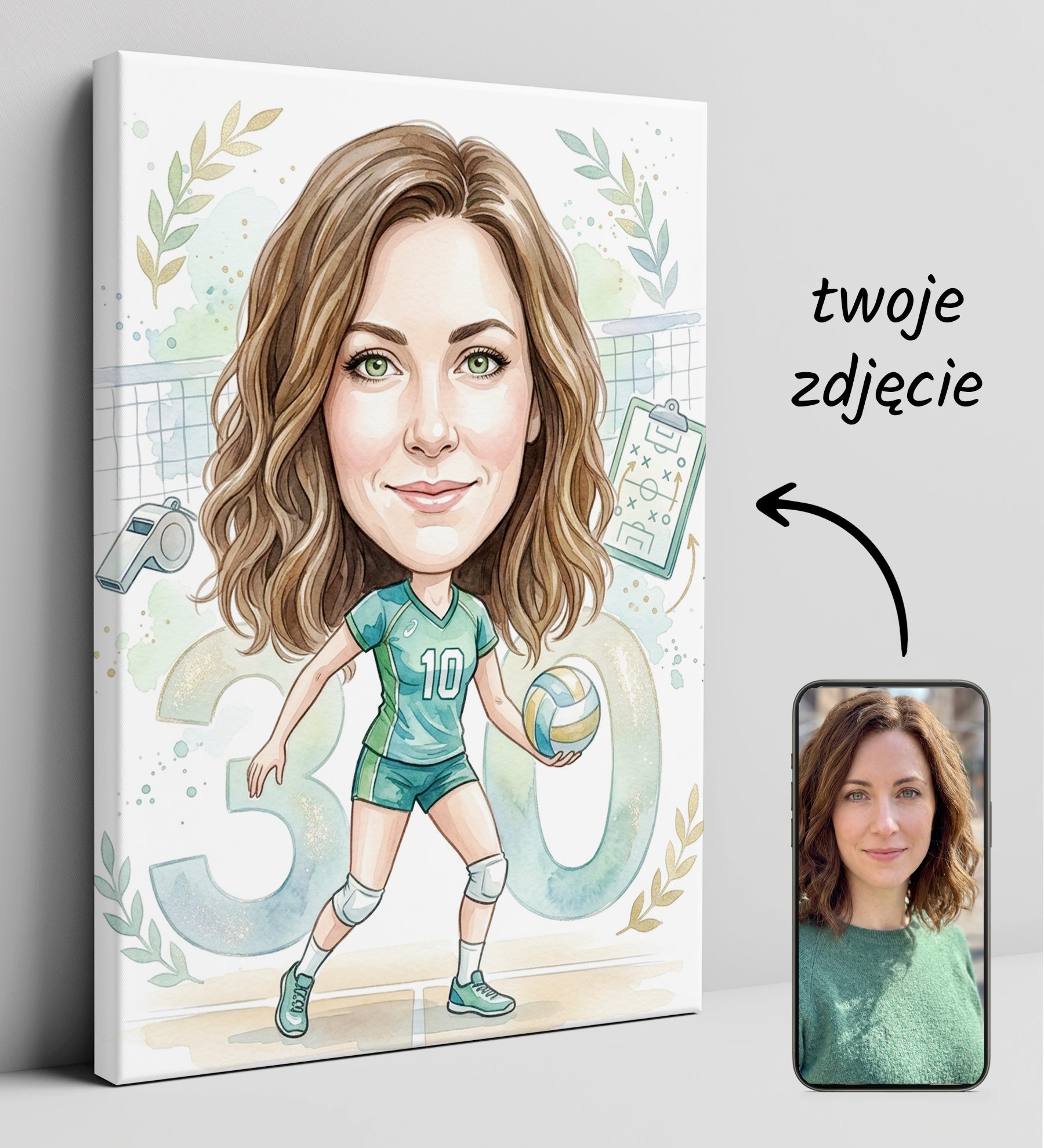 Pomysł na prezent dla siatkarki – personalizowana karykatura ze glowne