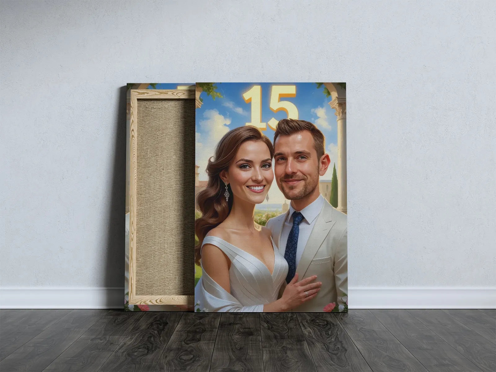 Obraz na płótnie pary świętującej 15 rocznicę ślubu w Personalizowany portret na 15 rocznicę