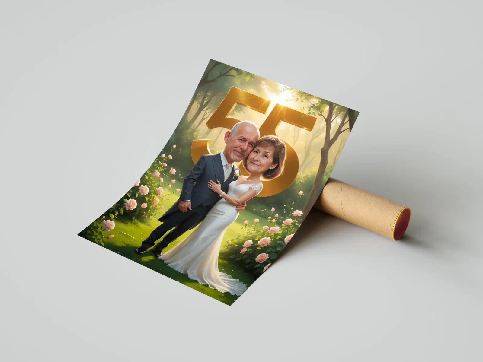 Personalizowany portret olejny na rocznicę ślubu z karykaturą na plakacie