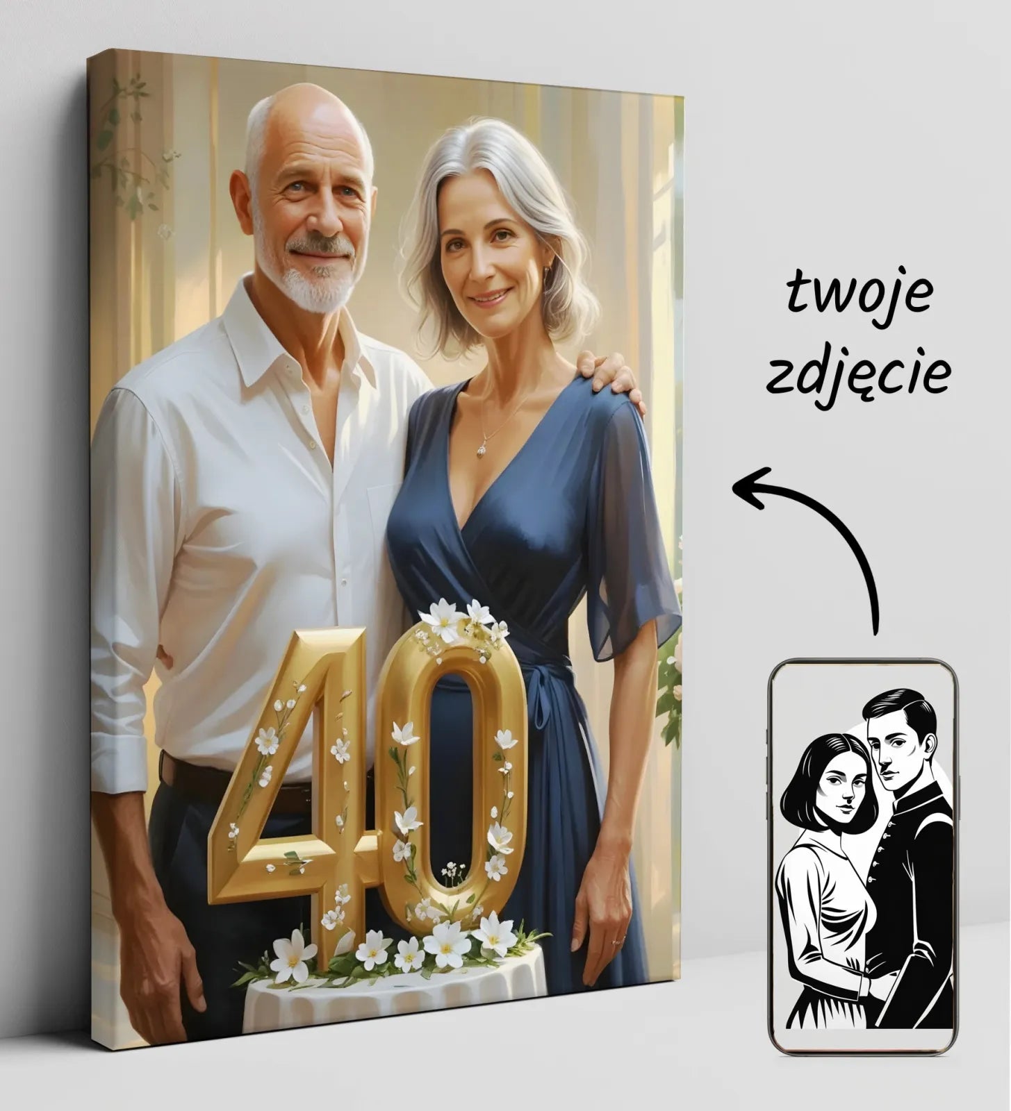 Obraz na płótnie z okazji rocznicy ślubu w eleganckim stylu personalizowany dekoracja