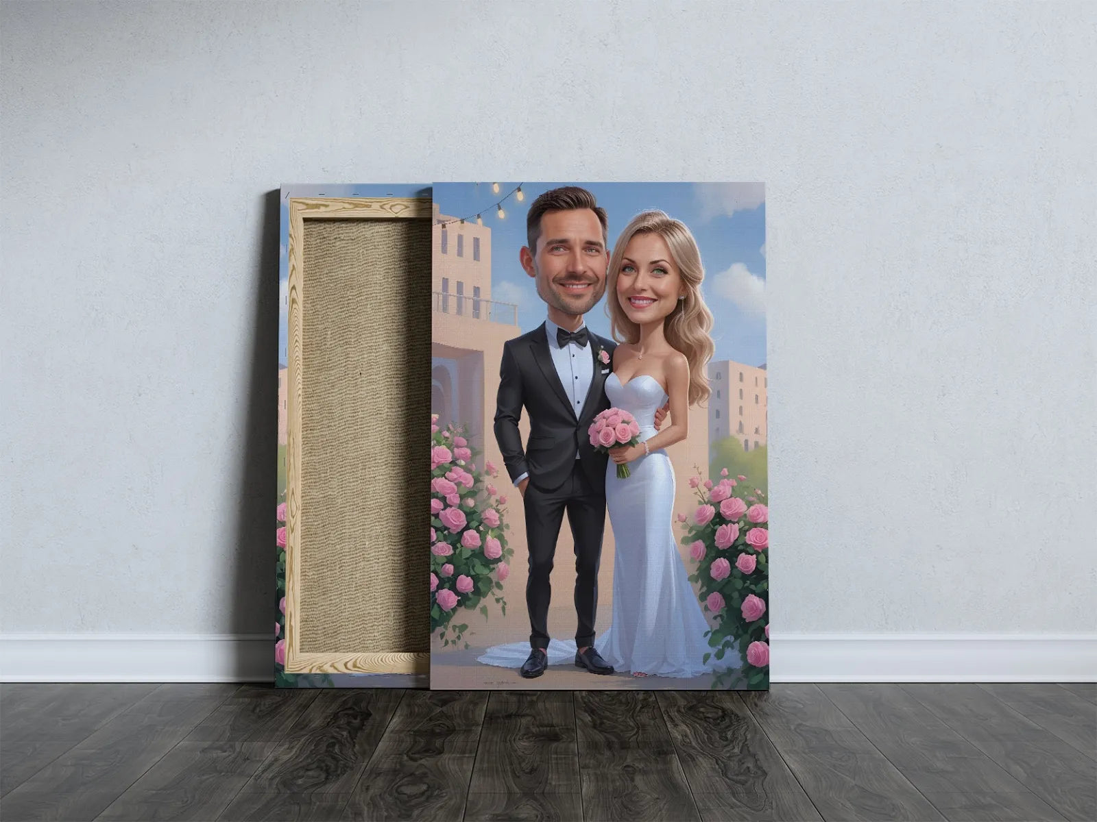 Personalizowany portret Pary Młodej w stylu glamour na płótnie z karykaturą