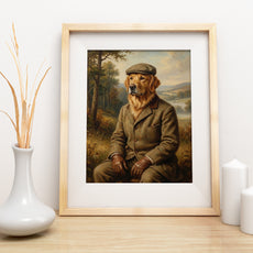 Portret psa myśliwego w eleganckim stroju mockup 1