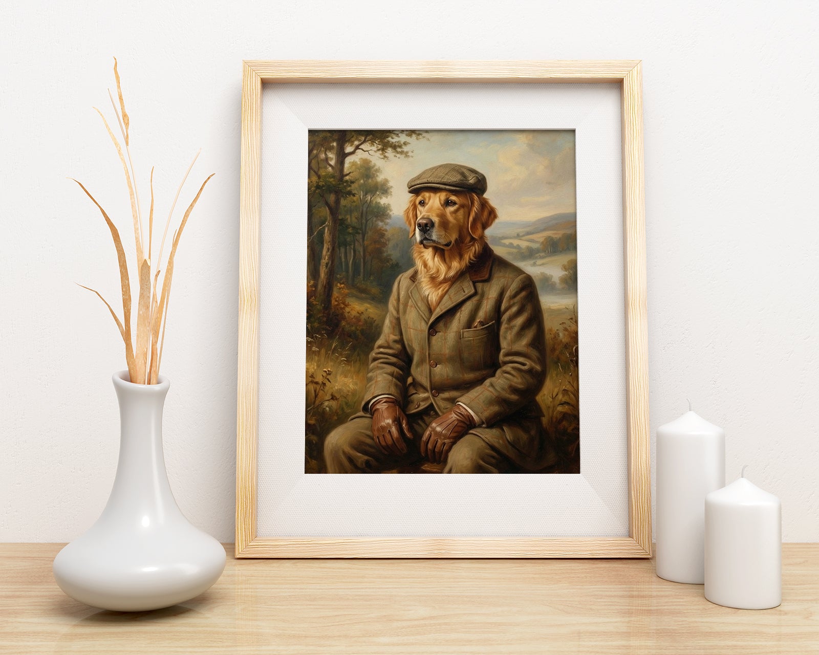 Portret psa myśliwego w eleganckim stroju mockup 1