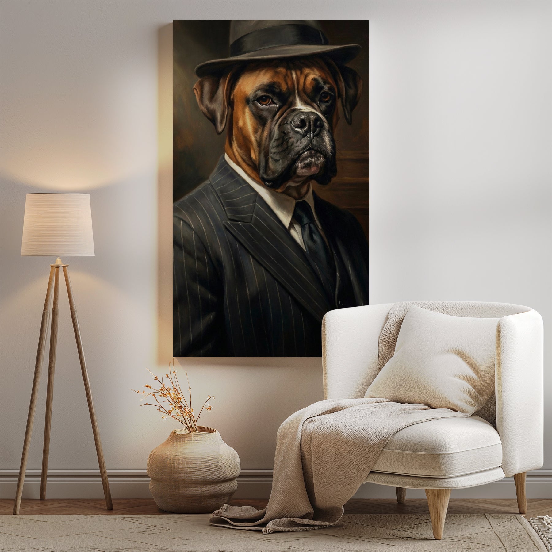 Portret psa w garniturze i kapeluszu mockup 0