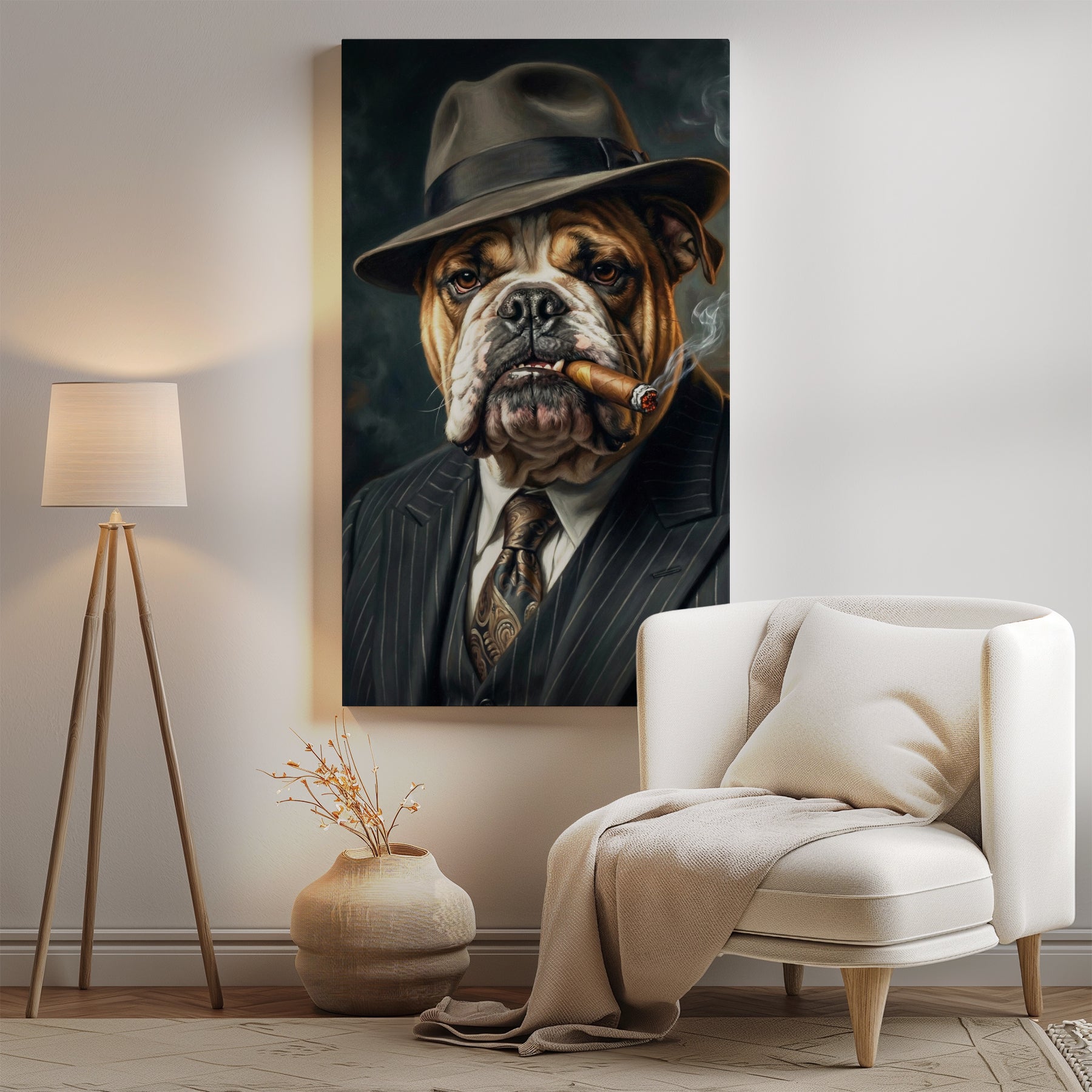 Portret psa gangstera w garniturze i kapeluszu mockup 0
