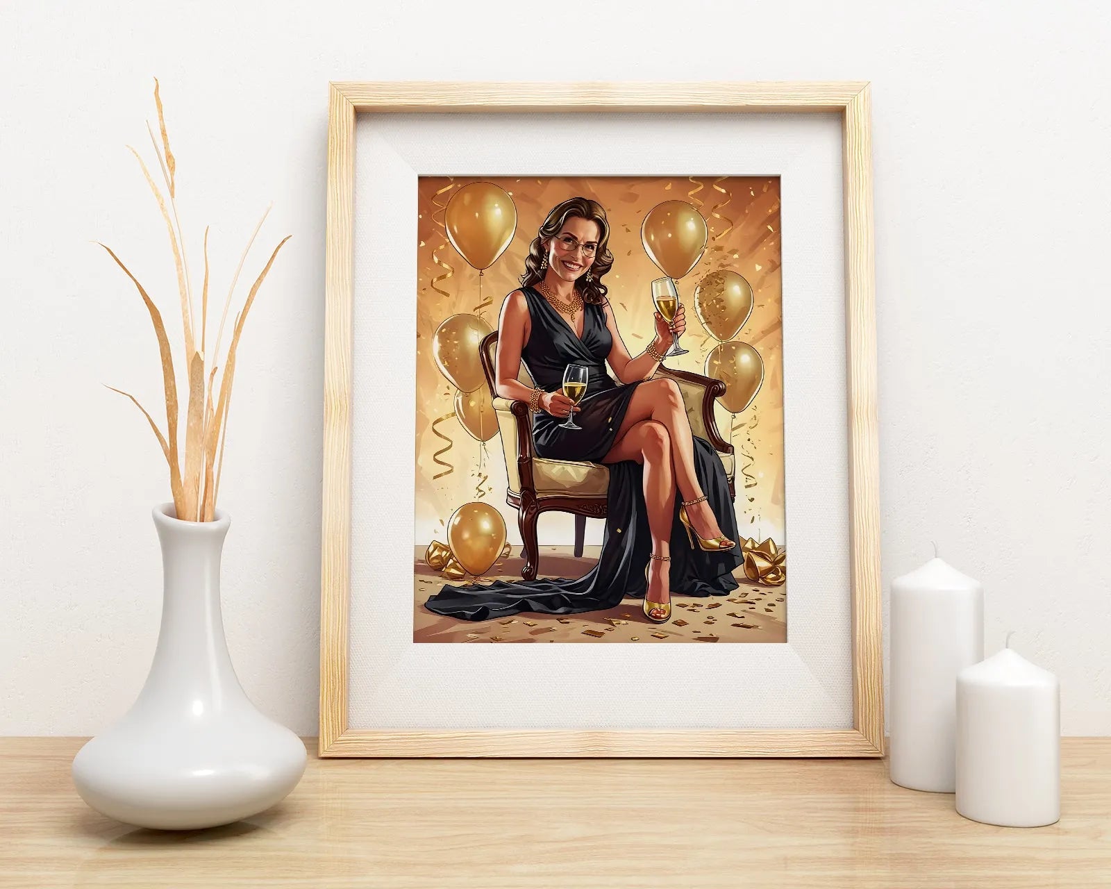Spersonalizowany portret urodzinowy kobiety biznesu w elegancej ramie