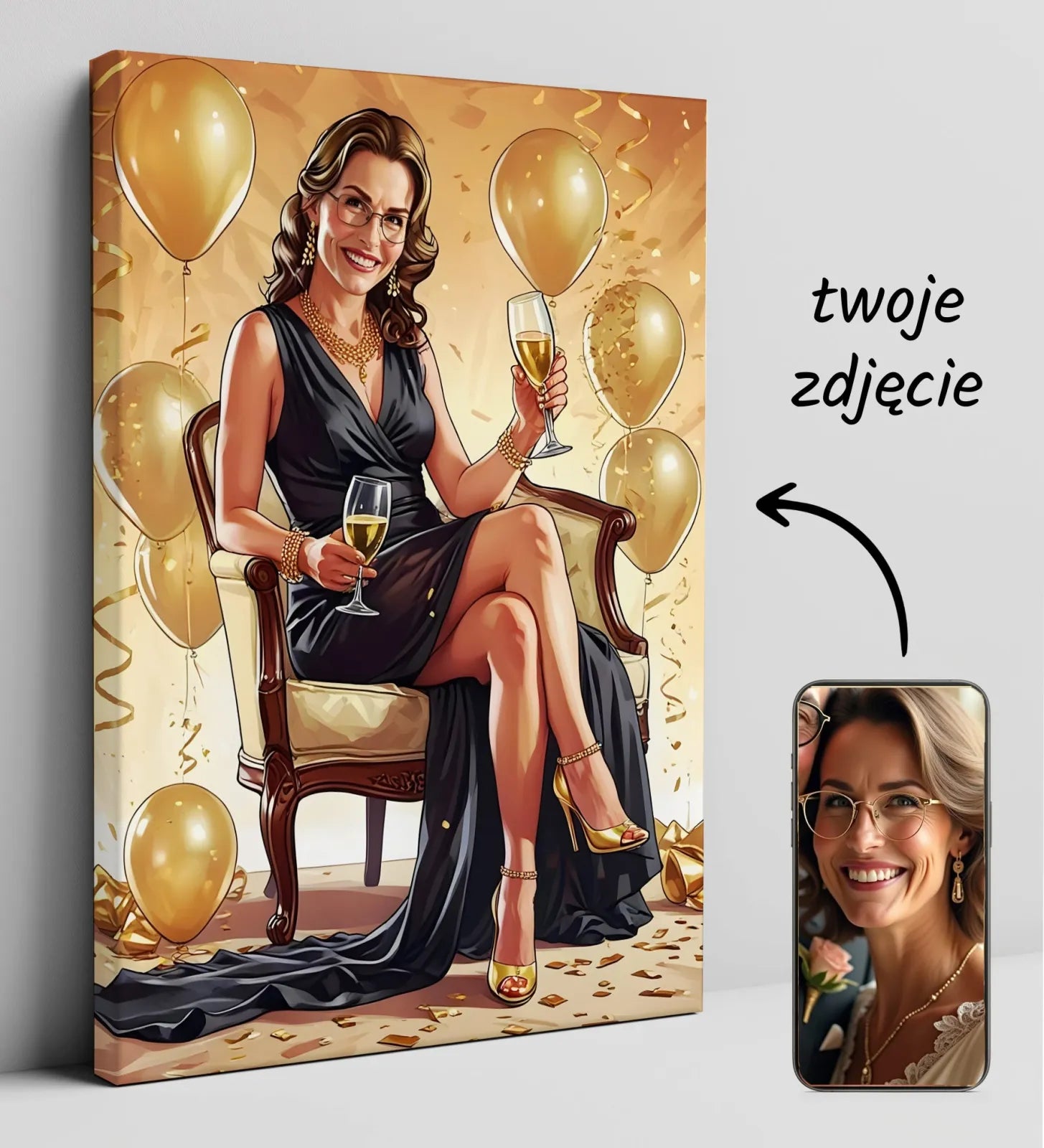 Personalizowany portret urodzinowy kobiety biznesu na płótnie obraz z cyfrą