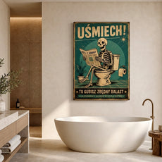 Plakat do łazienki Retro Szkielet na Toalecie „Uśmiech!” glowne