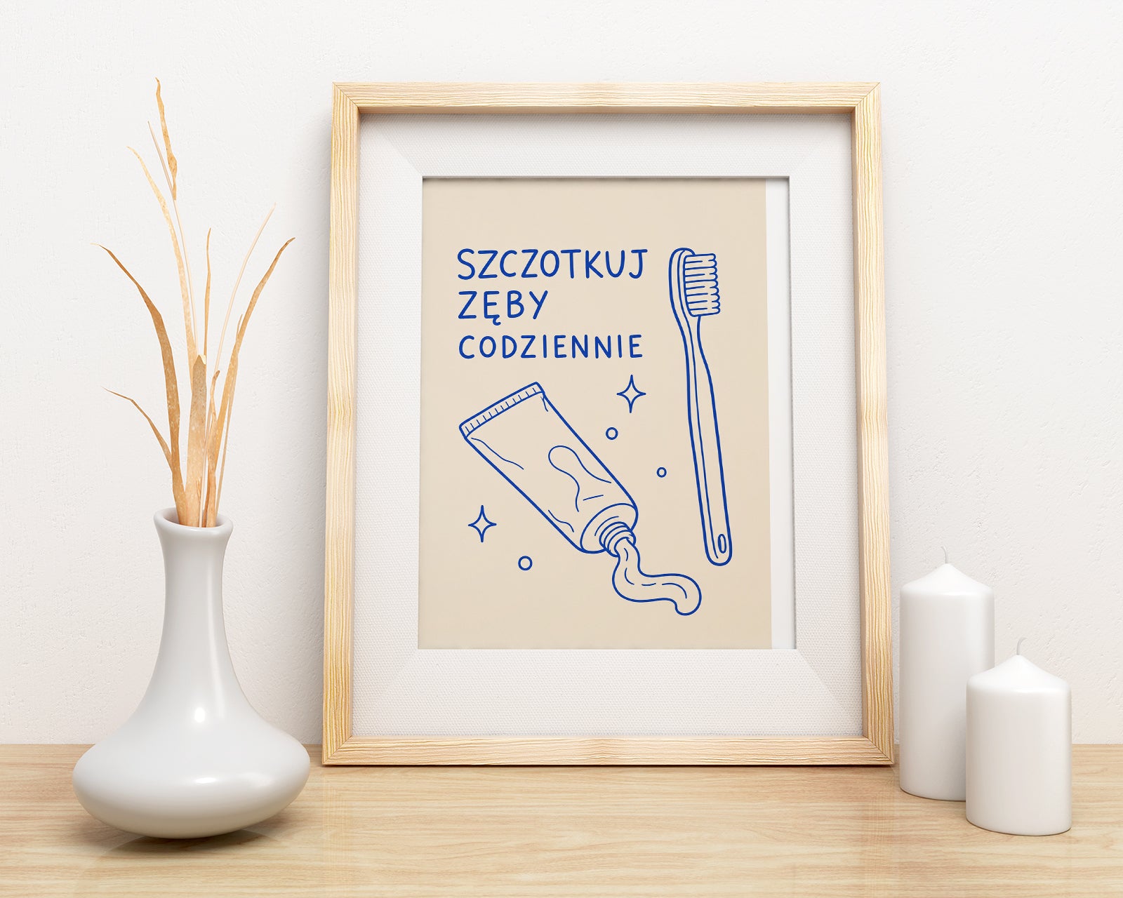 Plakat do łazienki Szczotkuj zęby codziennie mockup 2